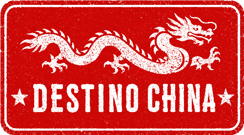 Logo dragon blanco chino en rojo fondo y